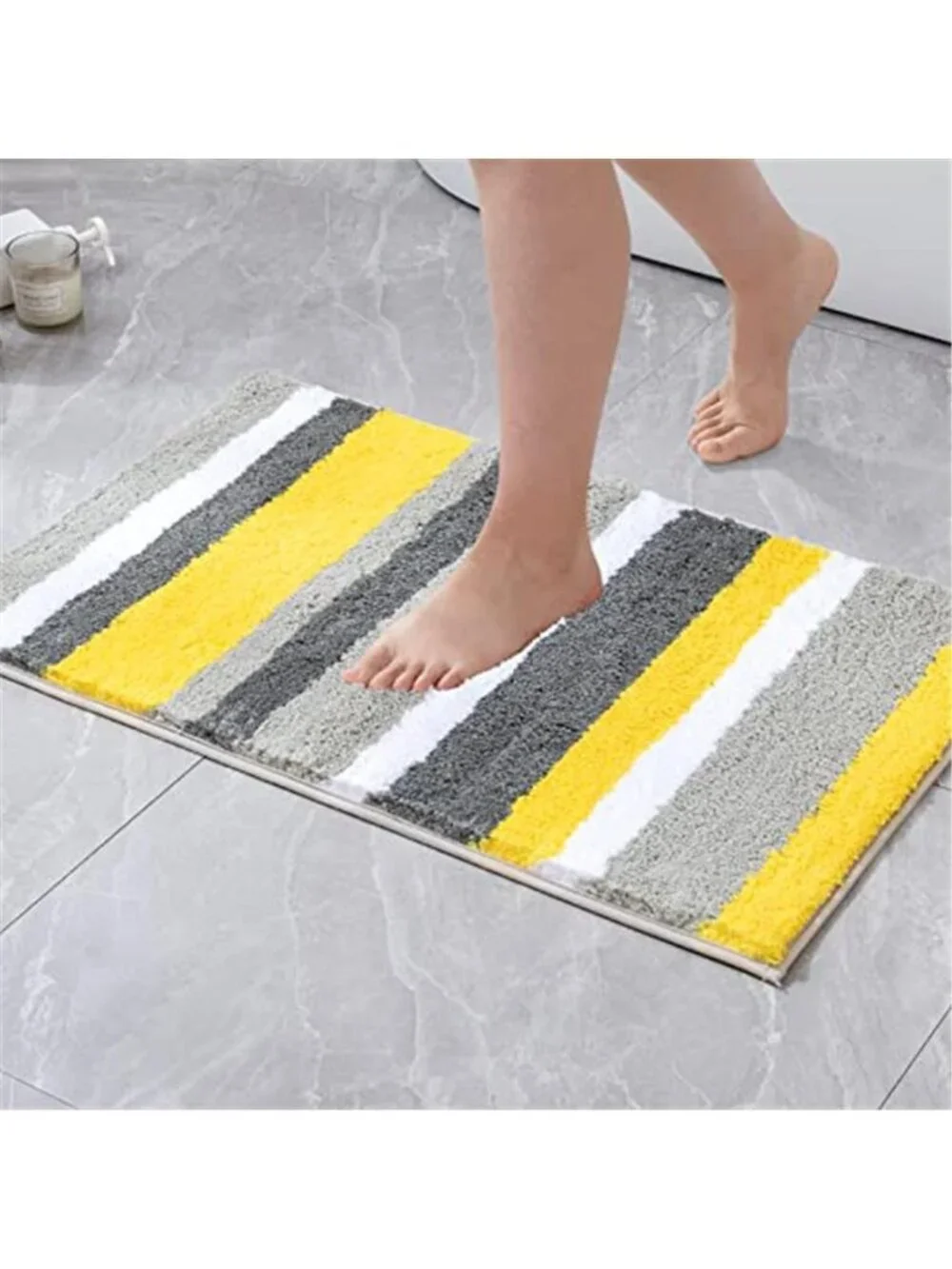 Yellow Grey Striped Bath Mat 16x24 Soft Plush Microfiber Non Slip Bathroom Rug